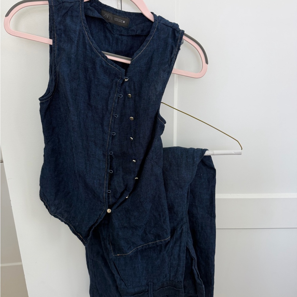 Zara Dark Indigo Denim Top & Pant Set